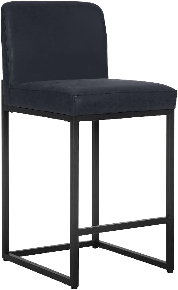 PHI VILLA Black Bar Stools Set of 4, Counter Height 24'' Barstool Pu Leather Bar Stools with Back, Kitchen Bar Chairs