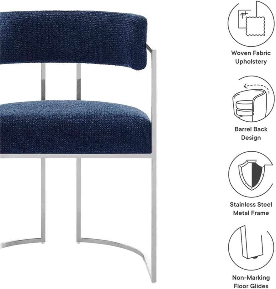 MAKLAINE Stainless Steel Chrome Metal Frame Dining Accent Chair in Silver Navy