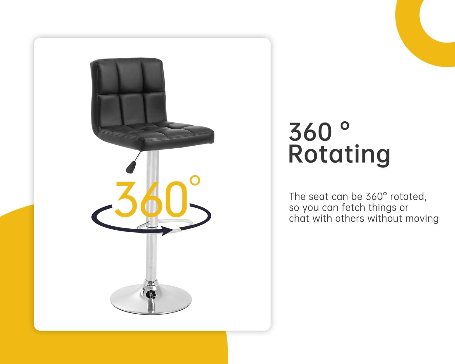 Barstools Set of 4 Modern PU Leather Adjustable Height Square Bar Stools with Square Back Bar Stool