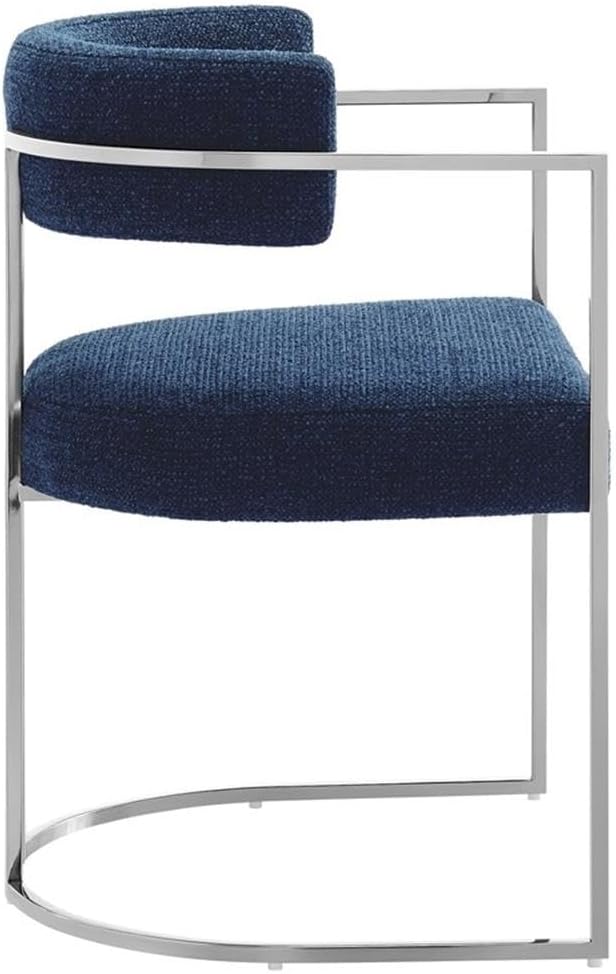 MAKLAINE Stainless Steel Chrome Metal Frame Dining Accent Chair in Silver Navy