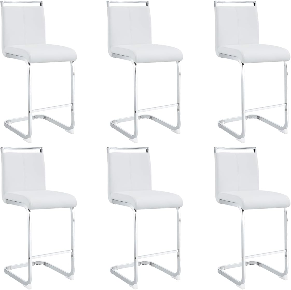 Counter Height Bar Stools Set of 4,25" PU Leather Bar Stools with Back,Counter High Chairs with Black Painted Metal Legs,White Bar Stool of 4 for Kitchen Island,Bar Counter (White,25" H)