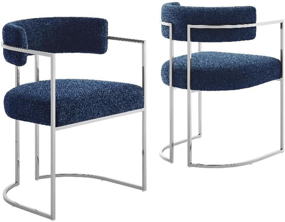MAKLAINE Stainless Steel Chrome Metal Frame Dining Accent Chair in Silver Navy