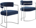 MAKLAINE Stainless Steel Chrome Metal Frame Dining Accent Chair in Silver Navy