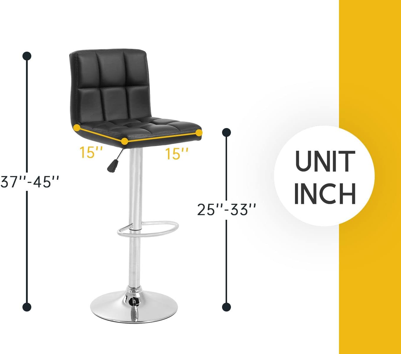 Barstools Set of 4 Modern PU Leather Adjustable Height Square Bar Stools with Square Back Bar Stool