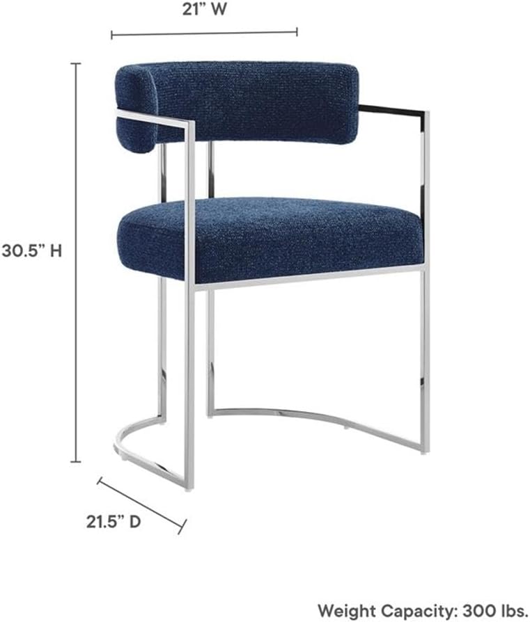 MAKLAINE Stainless Steel Chrome Metal Frame Dining Accent Chair in Silver Navy