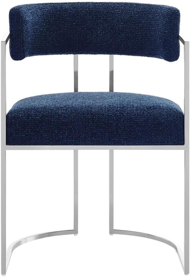 MAKLAINE Stainless Steel Chrome Metal Frame Dining Accent Chair in Silver Navy