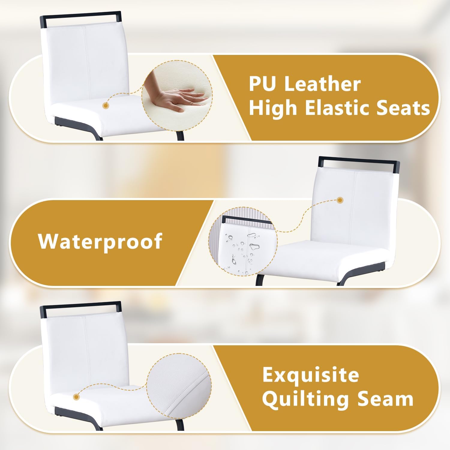 Counter Height Bar Stools Set of 4,25" PU Leather Bar Stools with Back,Counter High Chairs with Black Painted Metal Legs,White Bar Stool of 4 for Kitchen Island,Bar Counter (White,25" H)