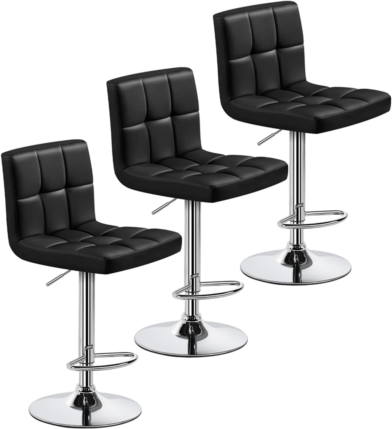 Yaheetech Bar Stools Set of 2, Adjustable PU Leather Swivel Barstools, Modern Counter Stools with Back and Footrest, Counter Height Barstools for Bar, Kitchen, Dining Room, Black