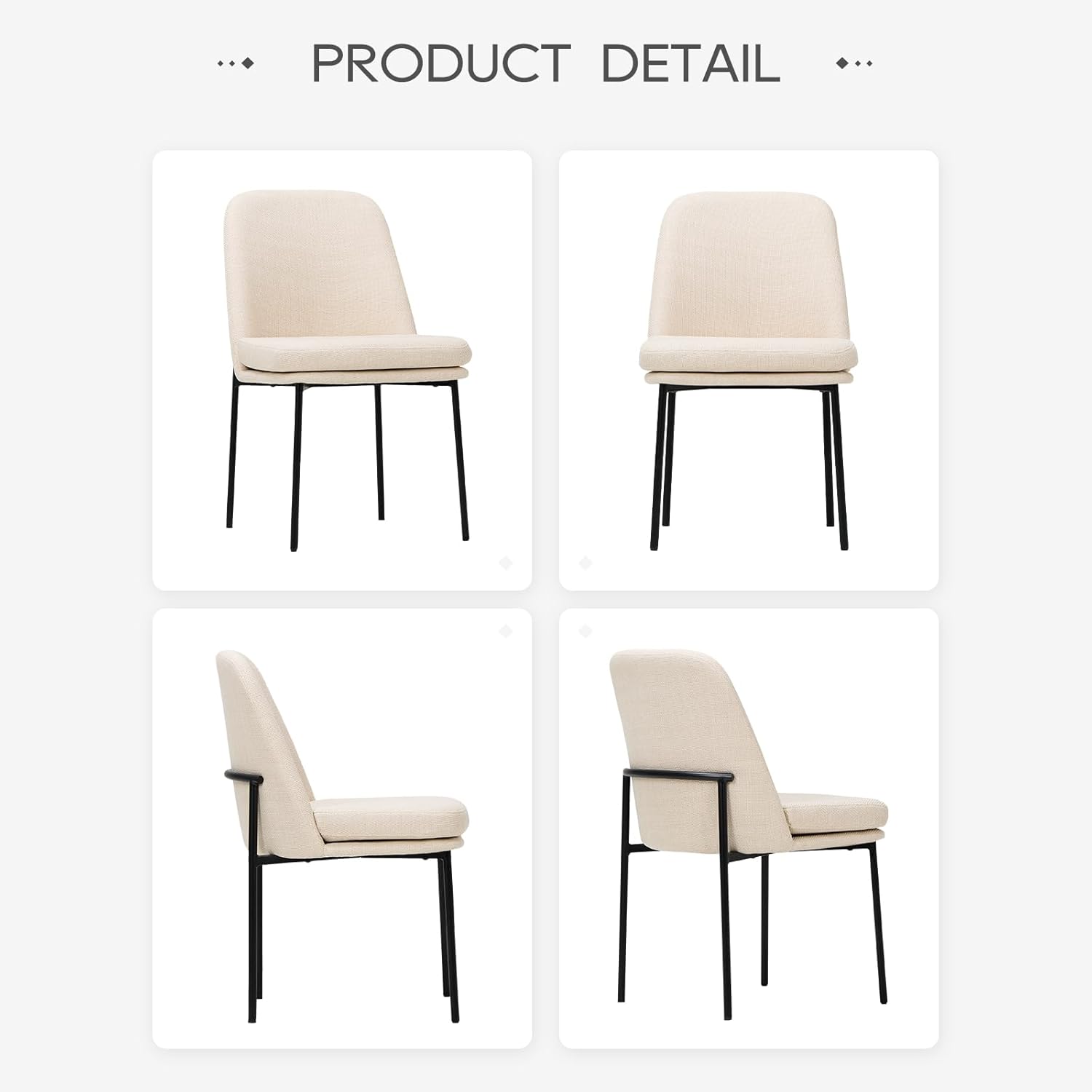 COLAMY Dining Chairs Set of 4, Modern Dining Chairs, Fabric Upholstered Dining Chairs, Kitchen Chairs with Curved Back and Metal Legs for Dining Room Kitchen Restaurant, Beige
