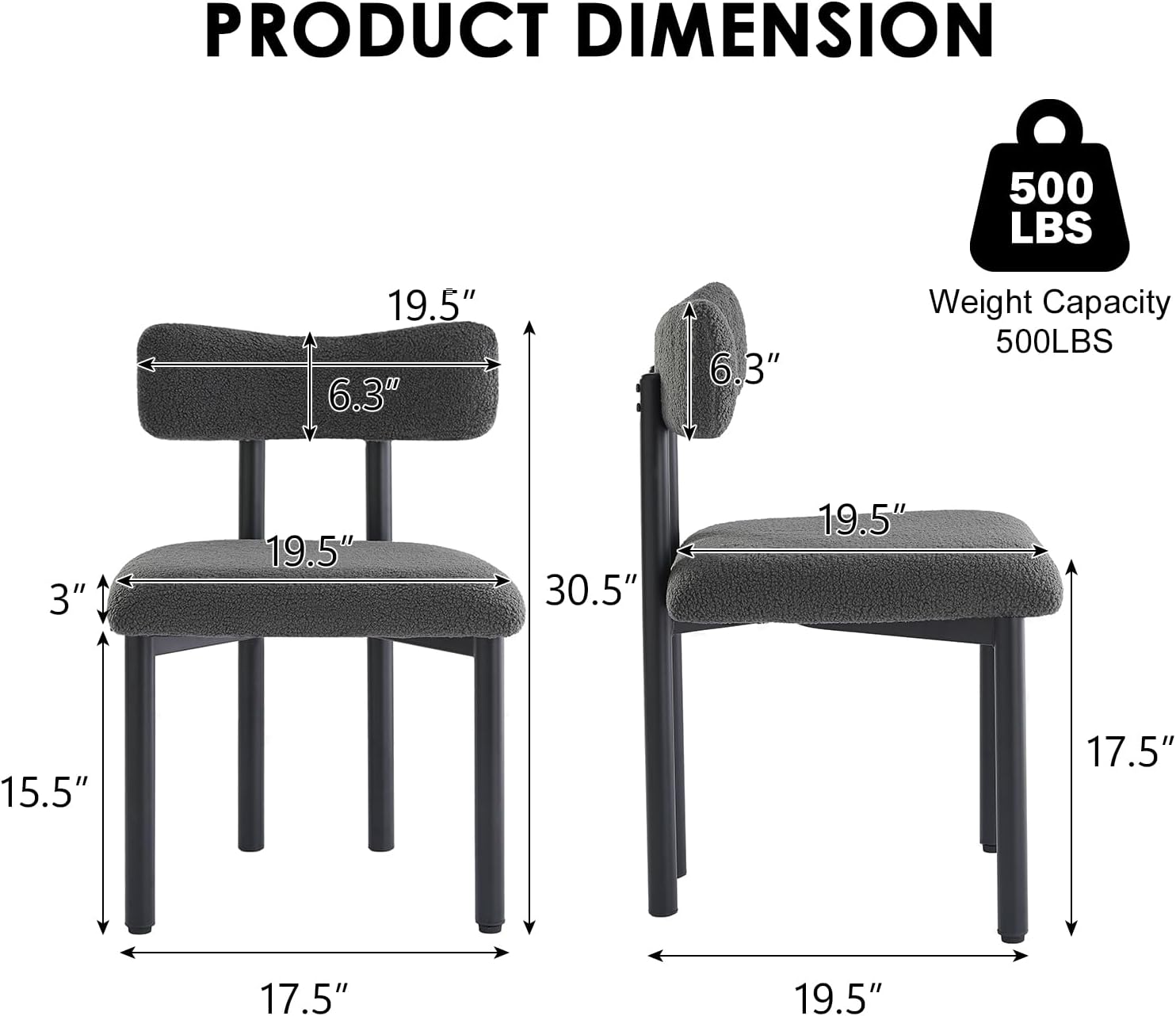 Boucle Dining Chairs Set of 4, Upholstered Kitchen Dinning Room Chair with Curved Backrest and Metal Frame, Mid Century Modern Kitchen Chair for Dining Room, Restaurant, Grey