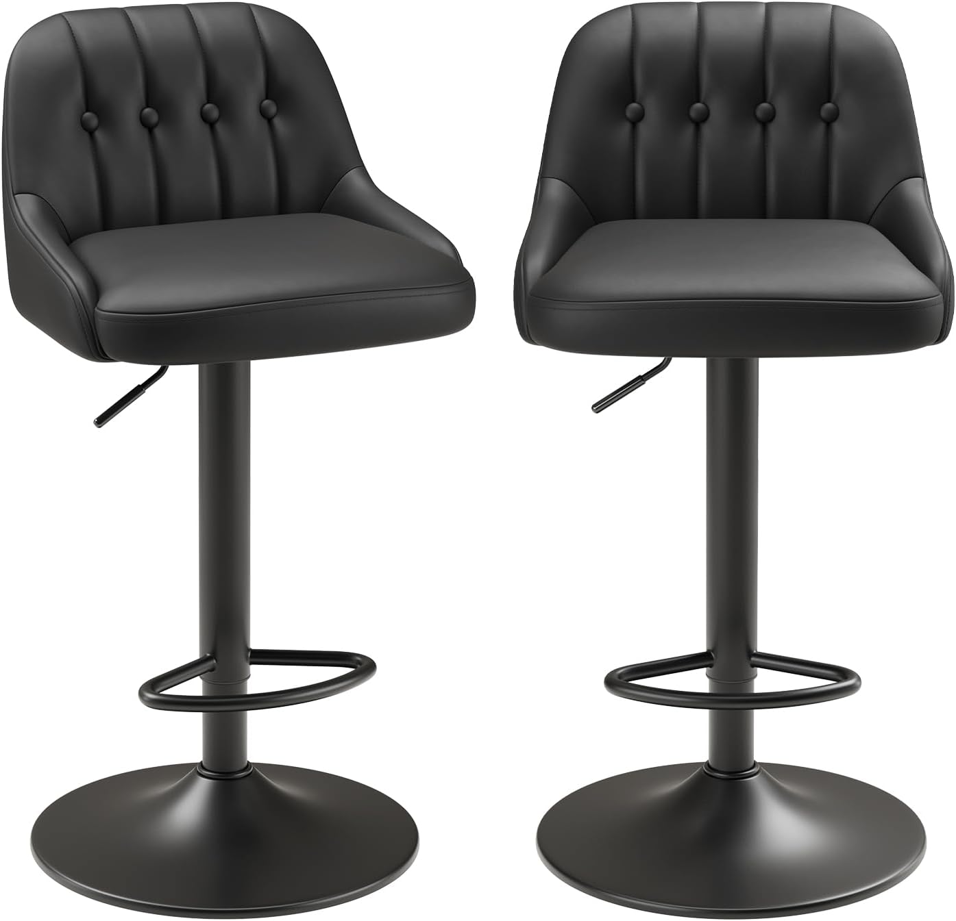 Bar Stools Set of 4, Swivel Bar Chairs, Modern Adjustable PU Leather Upholstered Barstools Counter Height with Tufted Back for Bar, Kitchen Counter Island, Dining Room, Beige