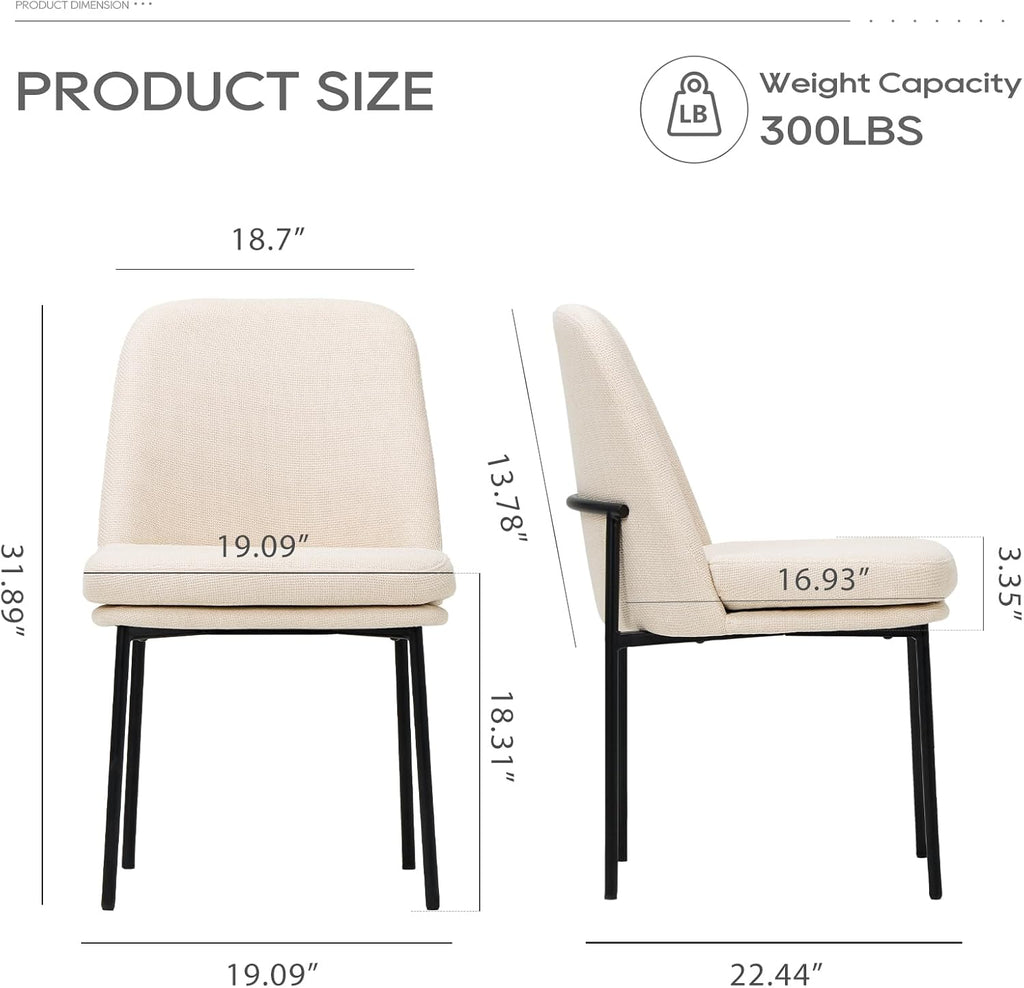 COLAMY Dining Chairs Set of 4, Modern Dining Chairs, Fabric Upholstered Dining Chairs, Kitchen Chairs with Curved Back and Metal Legs for Dining Room Kitchen Restaurant, Beige