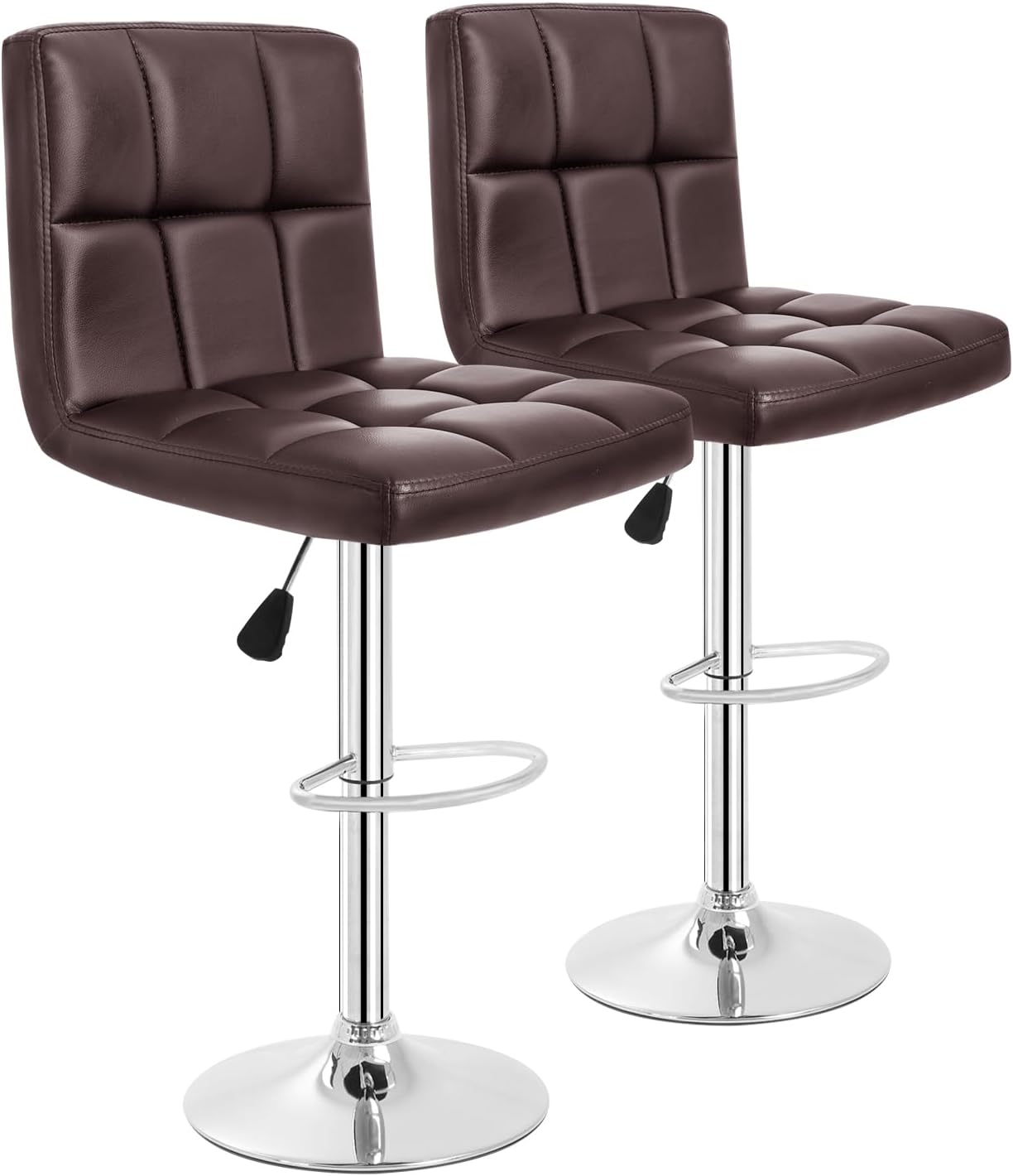 BestOffice Bar Stools Set of 2, Adjustable PU Leather Swivel Barstools, Modern Counter Stools with Back and Footrest, Counter Height Barstools for Bar, Kitchen and Dining Room