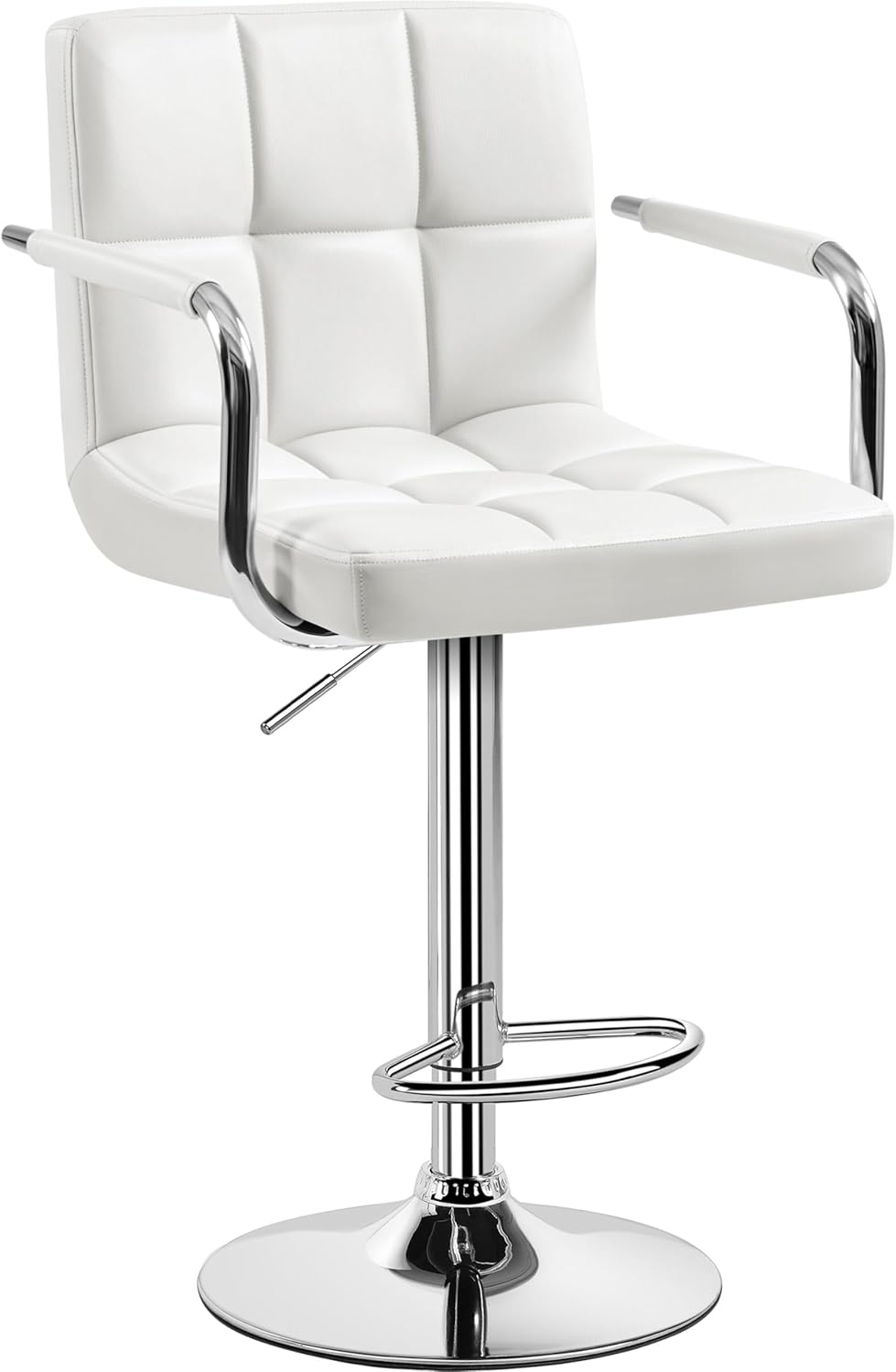 Yaheetech Bar Stools Set of 2, PU Leather Height Adjustable Swivel Barstools, Hydraulic Kitchen Counter Height Bar Chairs with Armrest and Back for Kitchen, Dining Room, Black