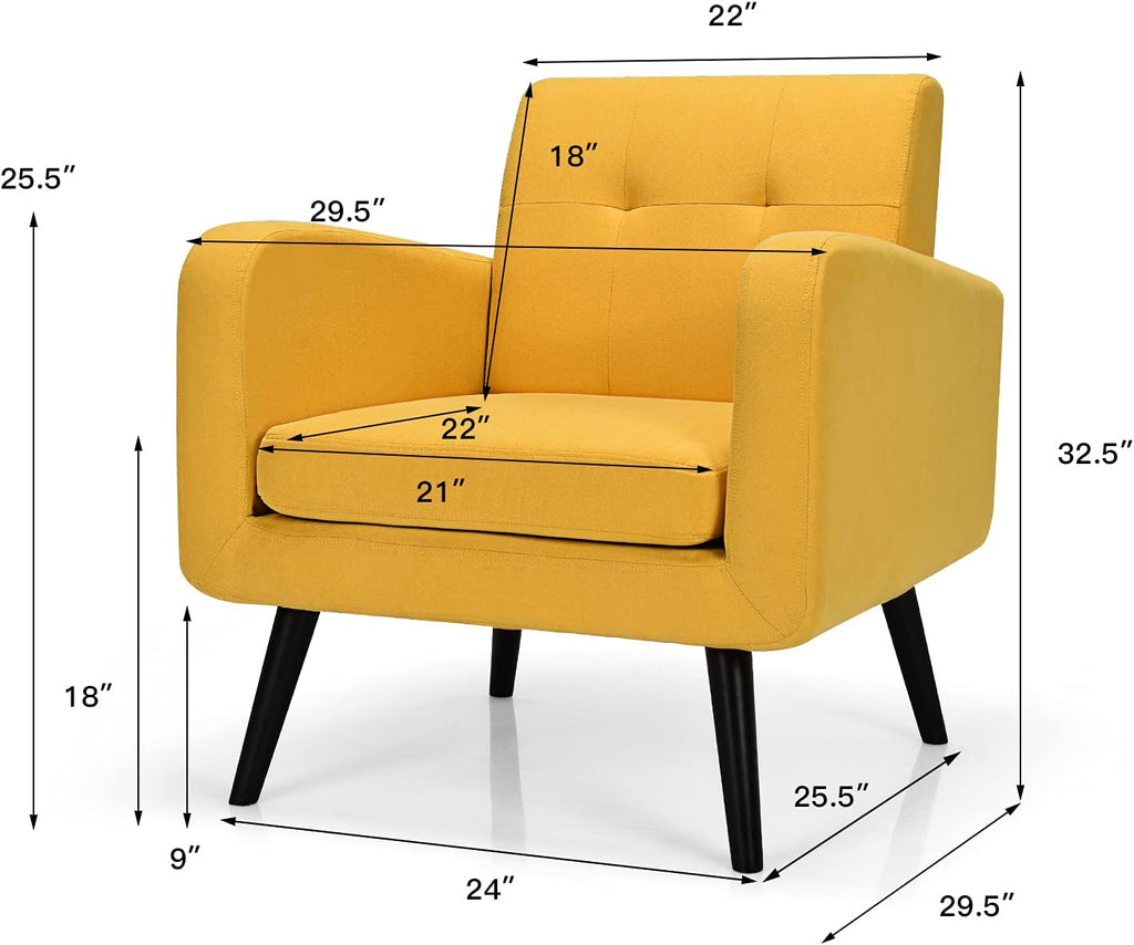 Giantex Upholstered Accent Chair, Modern Mid Century Linen Fabric Living Room Chair with Arms, Max Load 265 Lbs, Comfy Tufted Single Sofa for Reading, Bedroom, Office, Club, Yellow