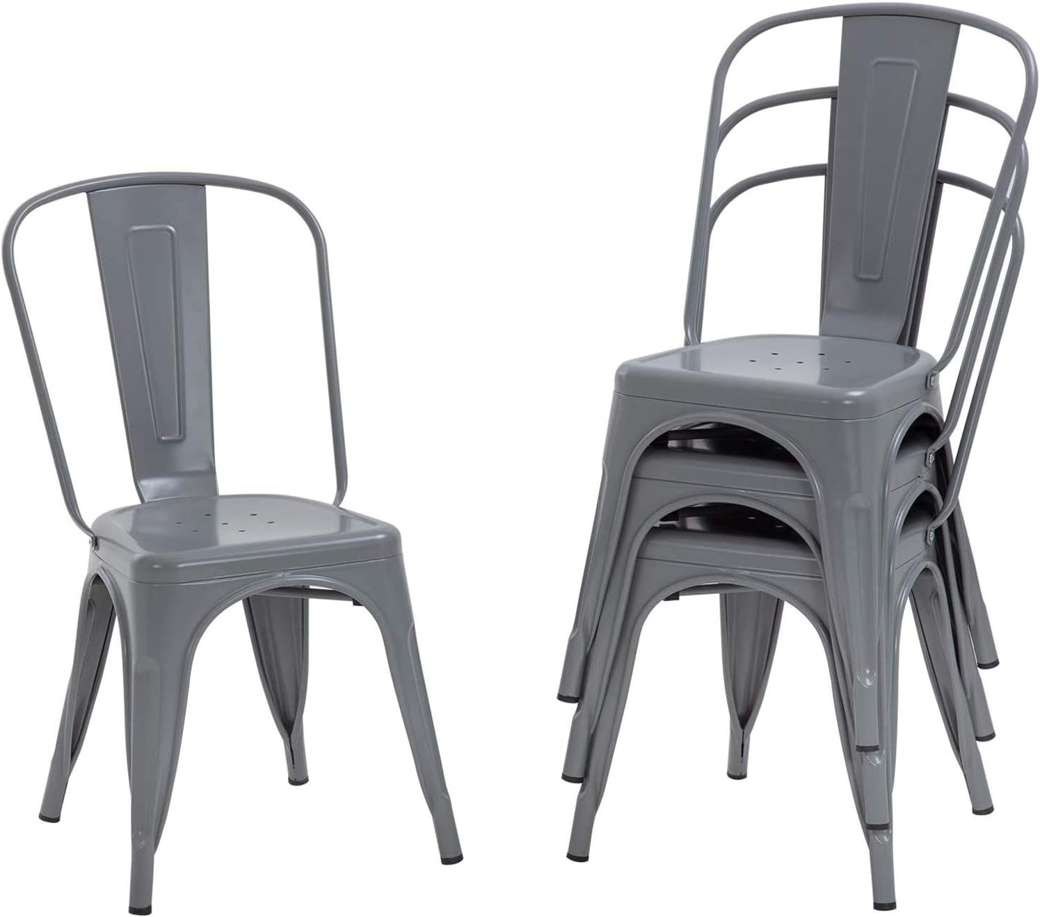 FDW | Metal Dining Chairs | Set of 4 | Black | Stackable Tolix Side Chairs with Backrest | Scratch-Resistant | Non-Slip Feet | Indoor/Outdoor Use | 330 lbs Capacity | for Kitchen & Restaurant