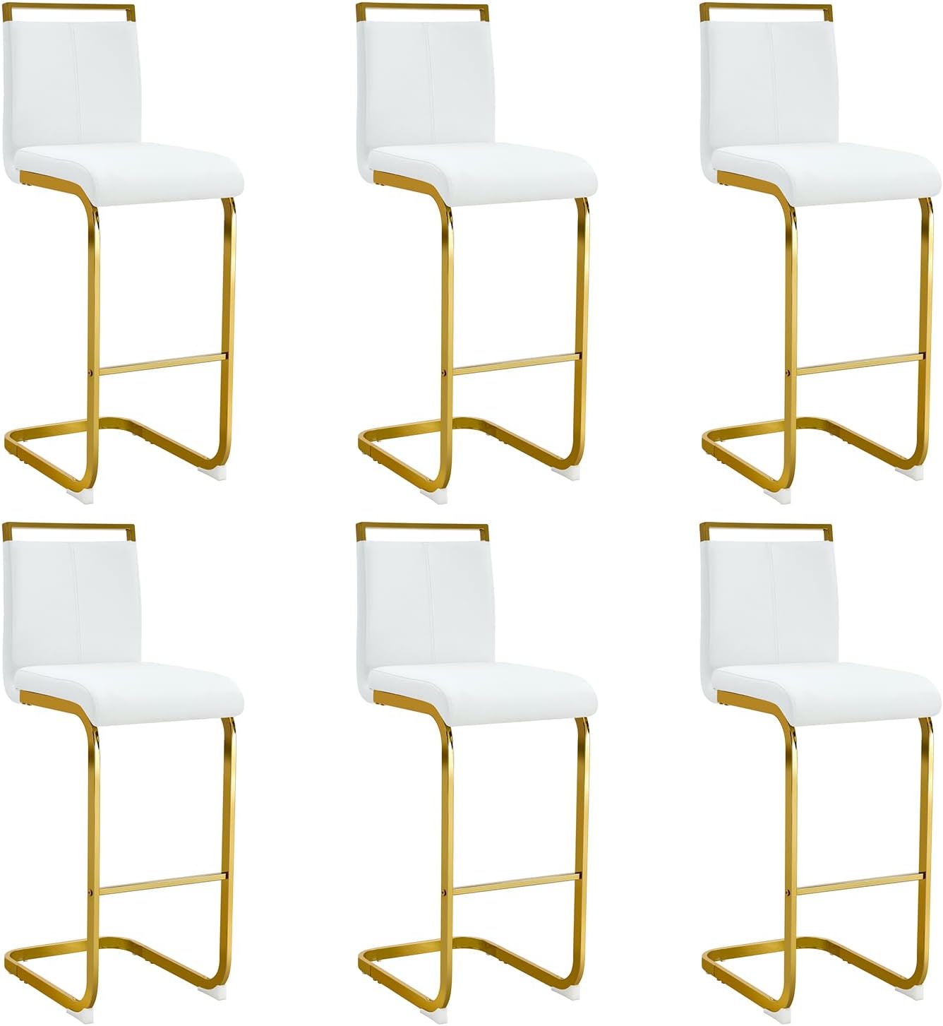 Counter Height Bar Stools Set of 4,25" PU Leather Bar Stools with Back,Counter High Chairs with Black Painted Metal Legs,White Bar Stool of 4 for Kitchen Island,Bar Counter (White,25" H)