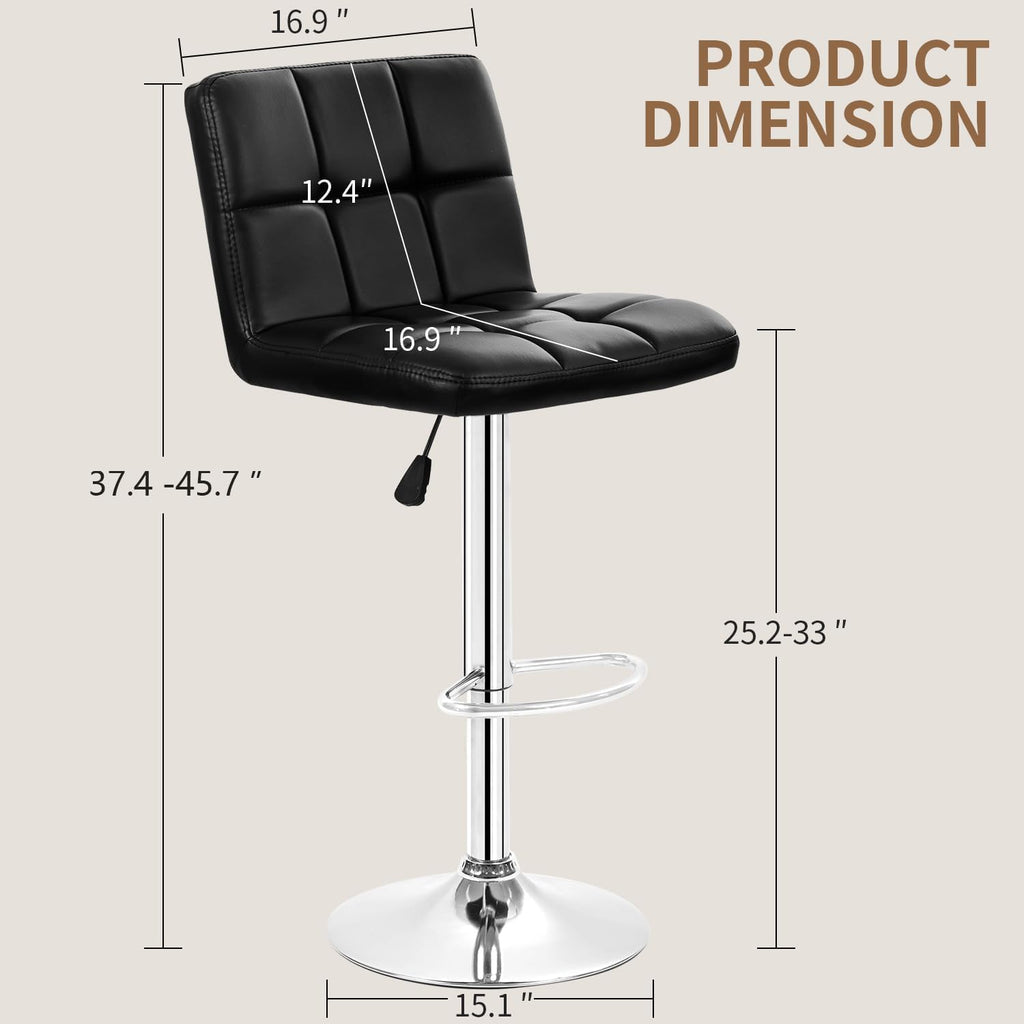 BestOffice Bar Stools Set of 2, Adjustable PU Leather Swivel Barstools, Modern Counter Stools with Back and Footrest, Counter Height Barstools for Bar, Kitchen and Dining Room