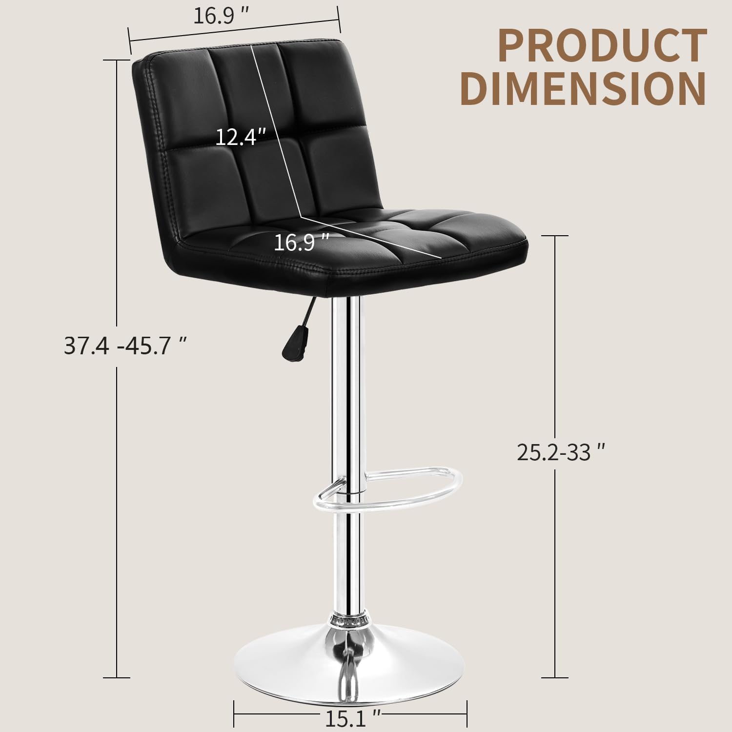 BestOffice Bar Stools Set of 2, Adjustable PU Leather Swivel Barstools, Modern Counter Stools with Back and Footrest, Counter Height Barstools for Bar, Kitchen and Dining Room