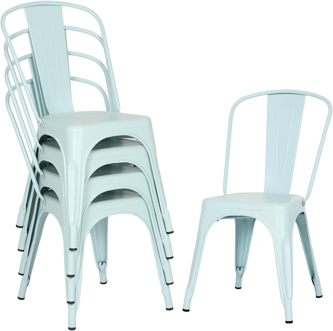 FDW | Metal Dining Chairs | Set of 4 | Black | Stackable Tolix Side Chairs with Backrest | Scratch-Resistant | Non-Slip Feet | Indoor/Outdoor Use | 330 lbs Capacity | for Kitchen & Restaurant