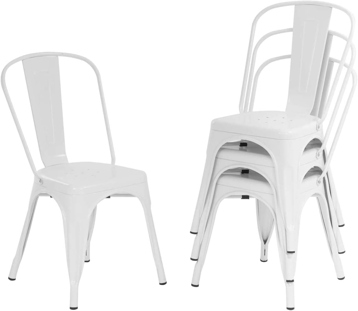 FDW | Metal Dining Chairs | Set of 4 | Black | Stackable Tolix Side Chairs with Backrest | Scratch-Resistant | Non-Slip Feet | Indoor/Outdoor Use | 330 lbs Capacity | for Kitchen & Restaurant