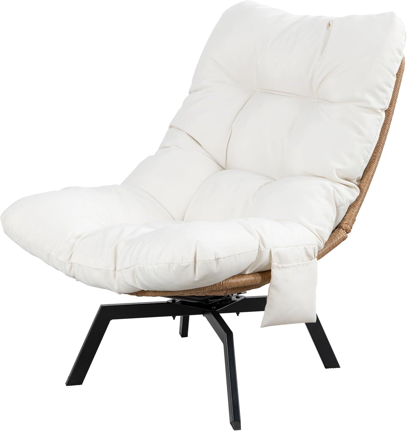 Shintenchi Outdoor Rattan Swivel Chair,Nature Wicker Patio Rotating Chair with Beige Thickened Cushion and Side Pocket,360° Rotation Patio Lounge Chairs for Living Room Bedroom Backyard Balcony