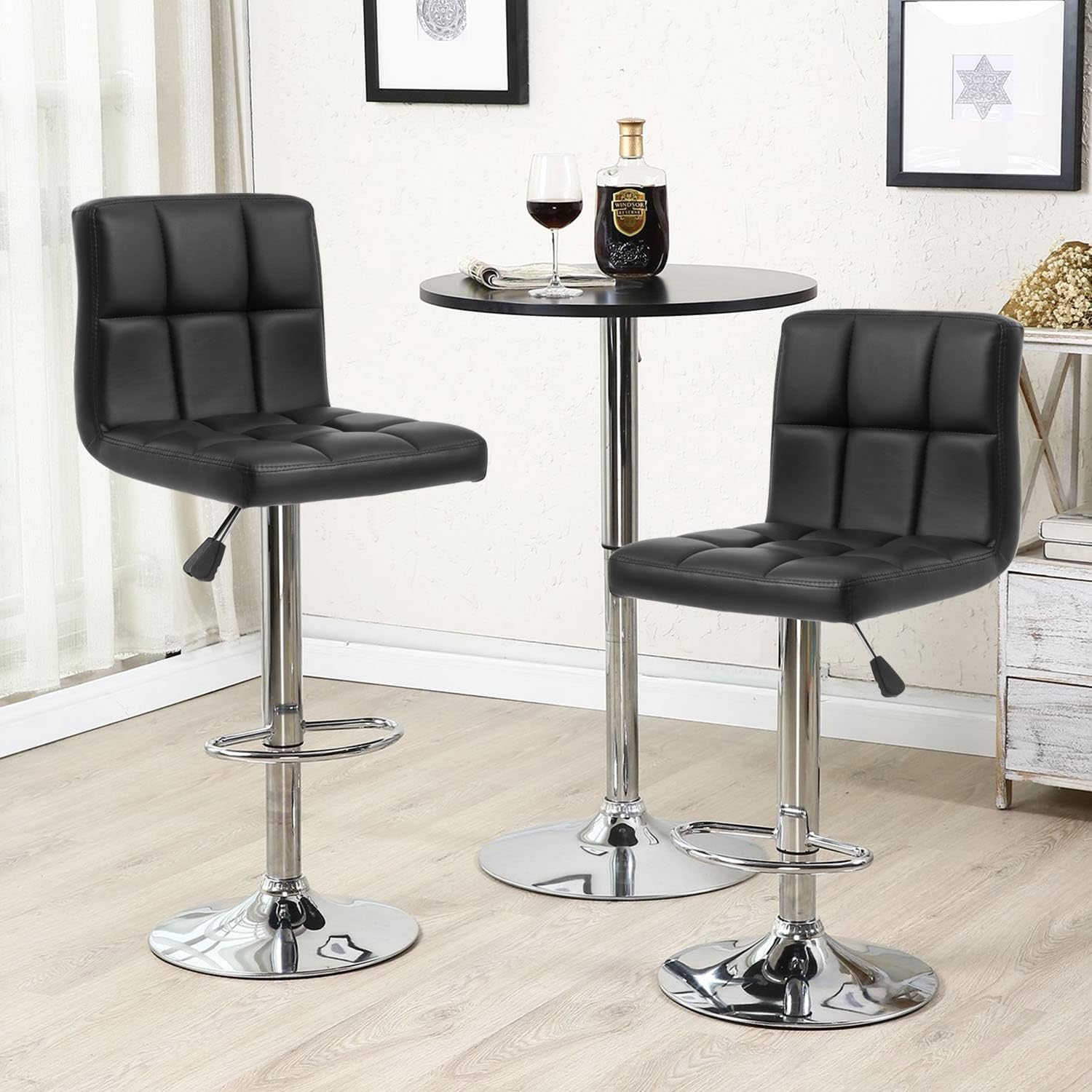 Barstools Set of 4 Modern PU Leather Adjustable Height Square Bar Stools with Square Back Bar Stool
