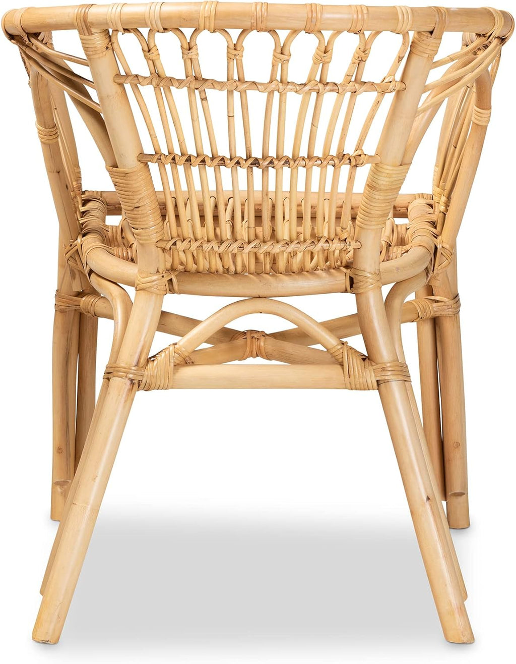 bali & pari Kaka Nature Rattan Dining Chair - Boho Wicker Armchair with Curved Back, Natural