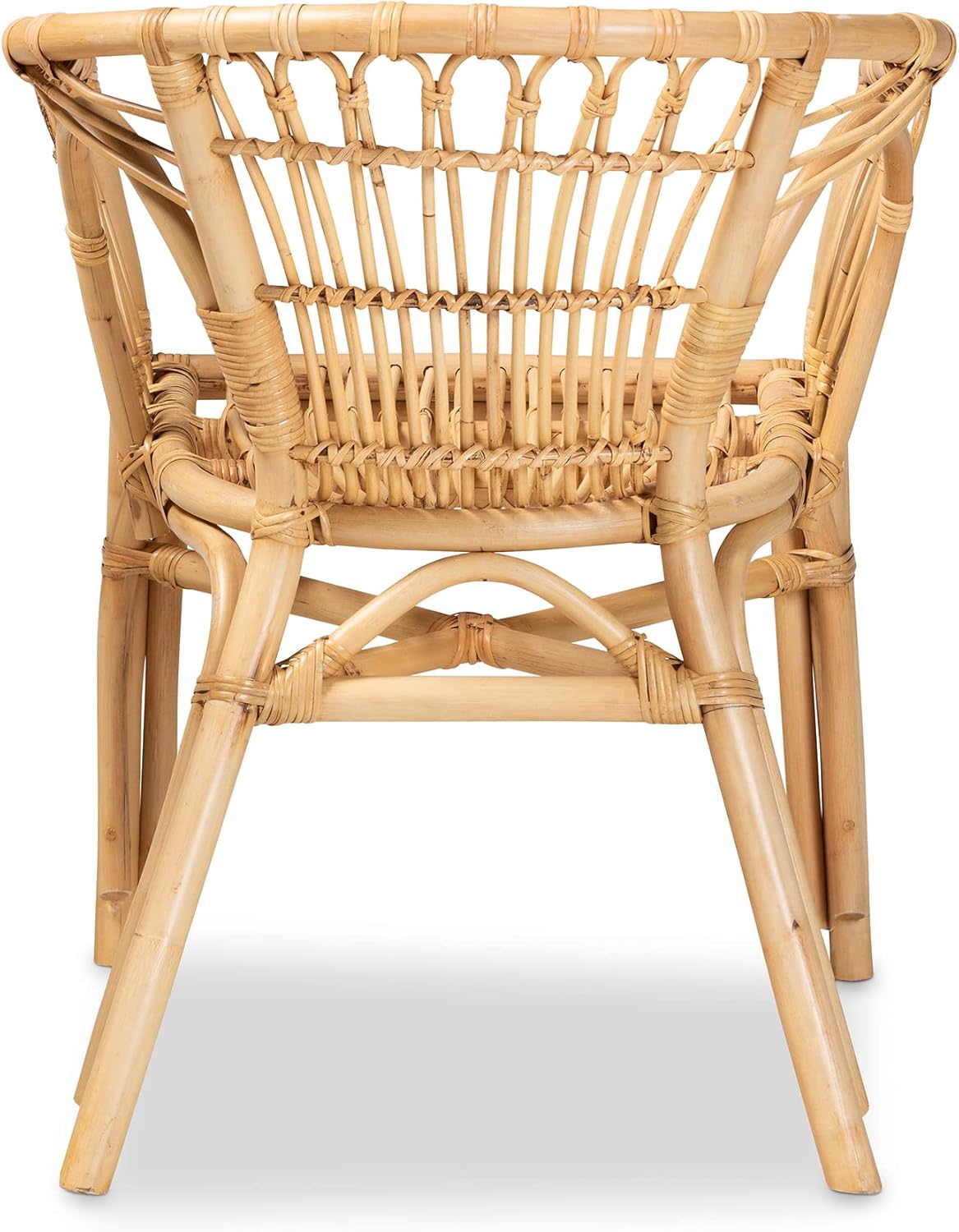bali & pari Kaka Nature Rattan Dining Chair - Boho Wicker Armchair with Curved Back, Natural