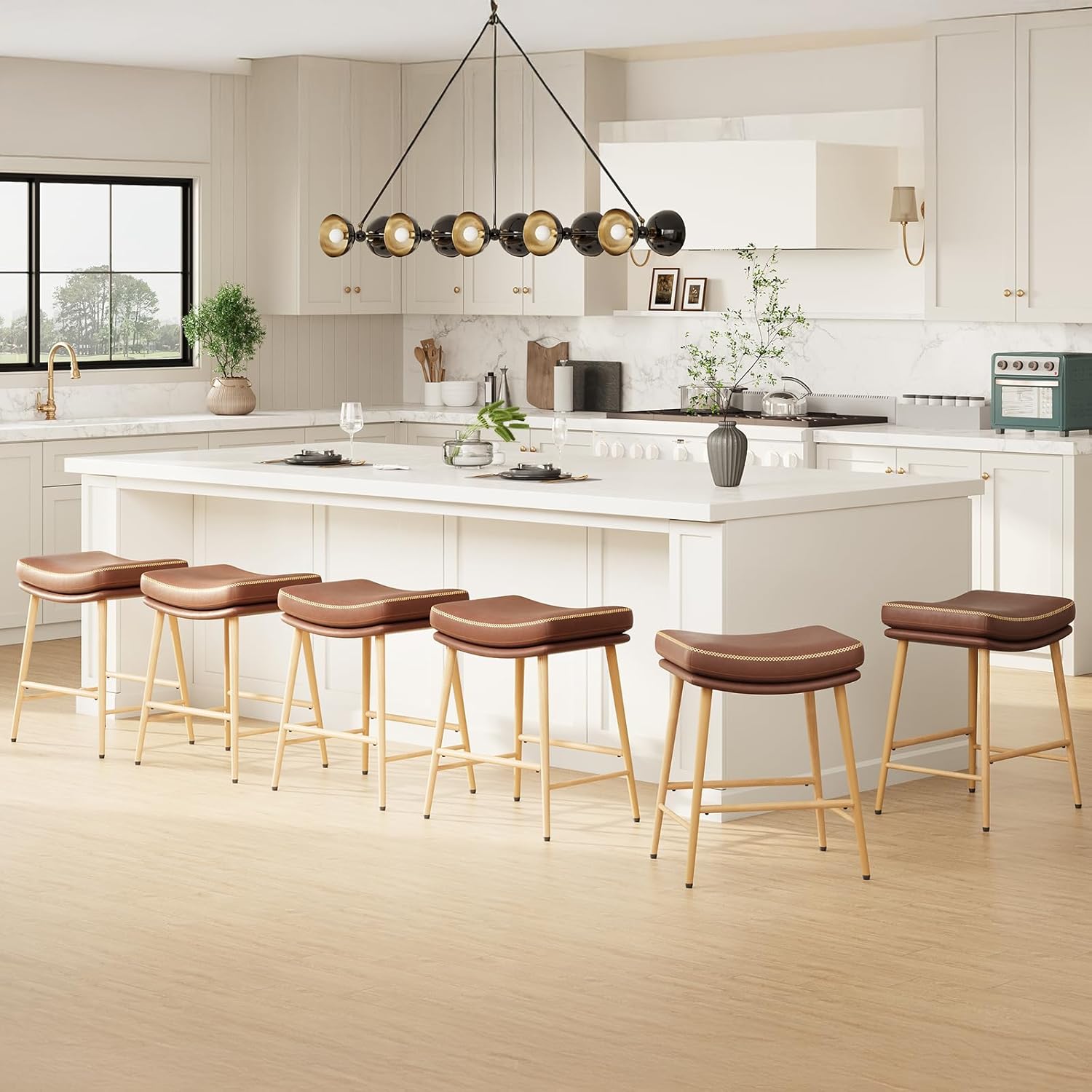 Bar Stools Set of 4, Swivel Bar Chairs, Modern Adjustable PU Leather Upholstered Barstools Counter Height with Tufted Back for Bar, Kitchen Counter Island, Dining Room, Beige