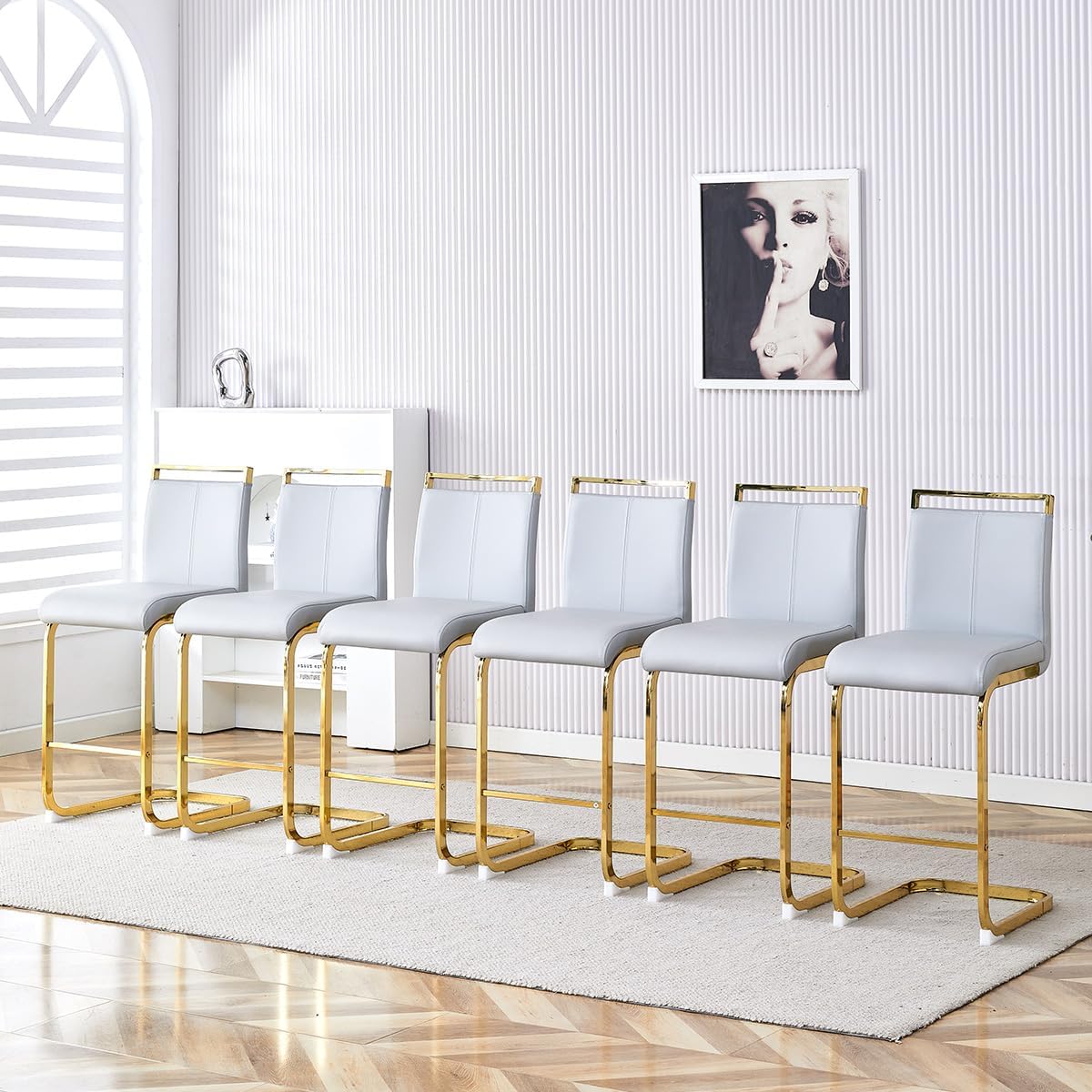 Counter Height Bar Stools Set of 4,25" PU Leather Bar Stools with Back,Counter High Chairs with Black Painted Metal Legs,White Bar Stool of 4 for Kitchen Island,Bar Counter (White,25" H)