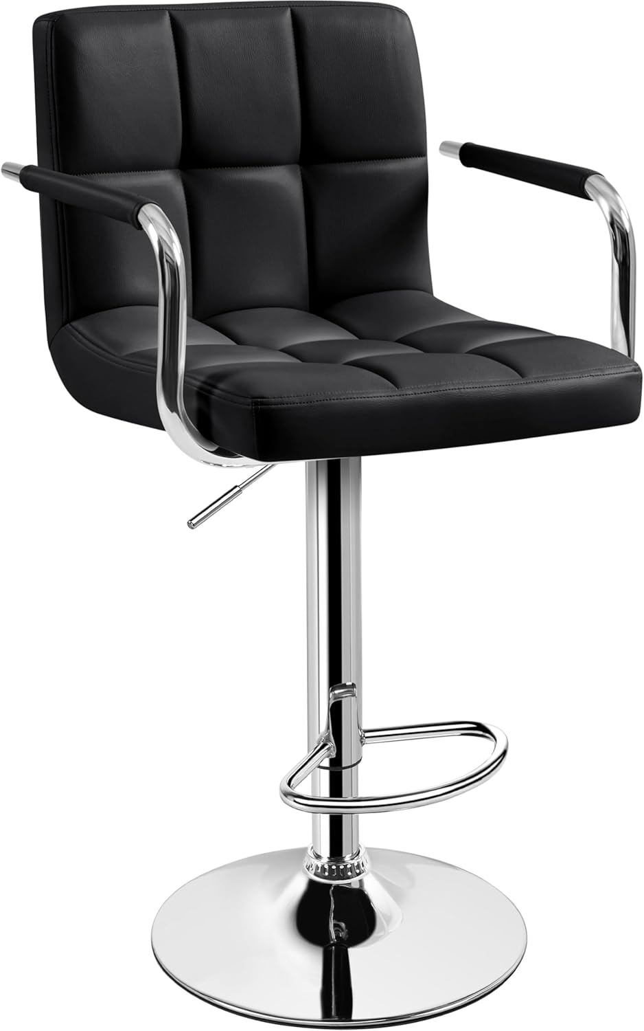 Yaheetech Bar Stools Set of 2, PU Leather Height Adjustable Swivel Barstools, Hydraulic Kitchen Counter Height Bar Chairs with Armrest and Back for Kitchen, Dining Room, Black