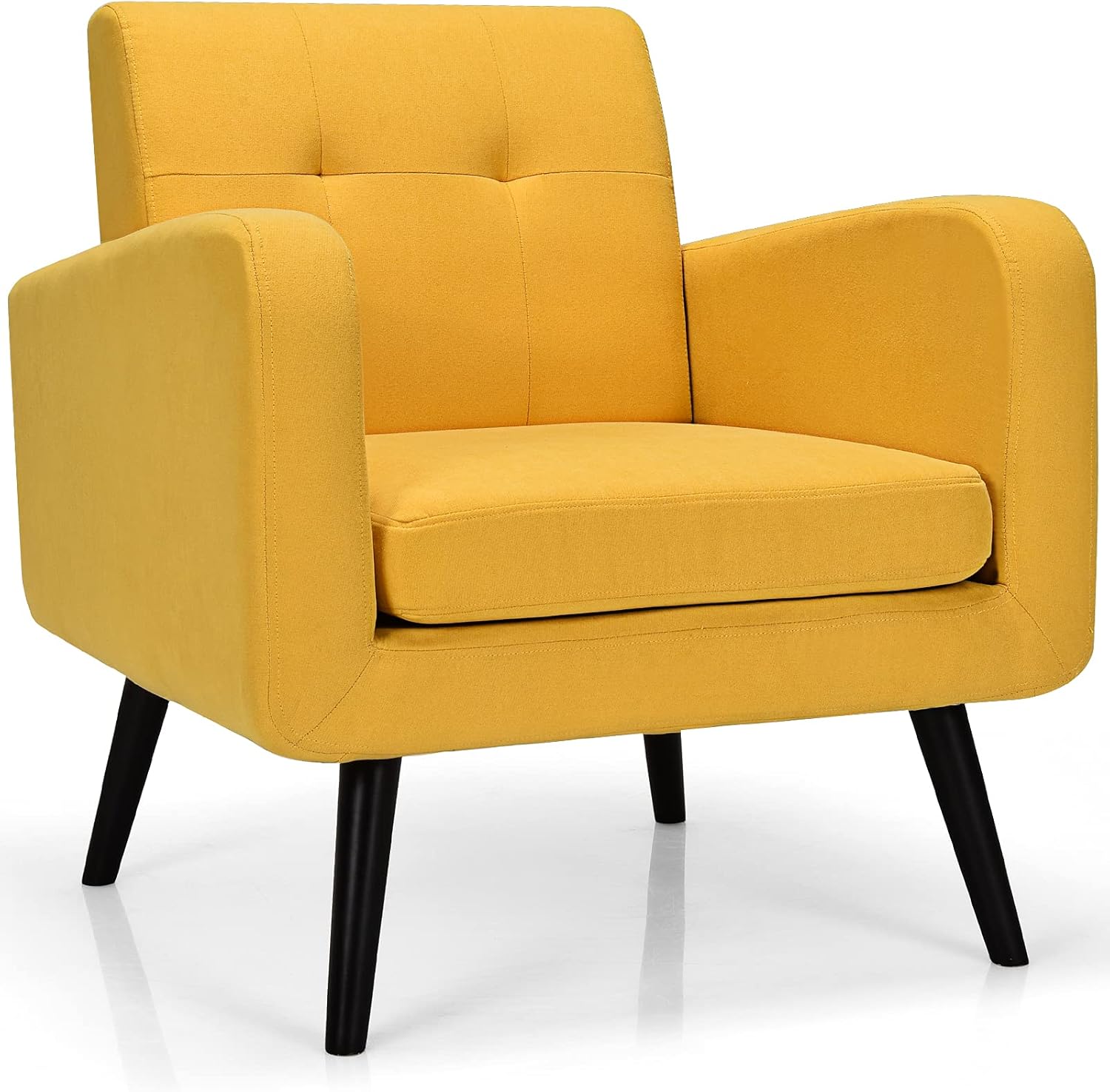 Giantex Upholstered Accent Chair, Modern Mid Century Linen Fabric Living Room Chair with Arms, Max Load 265 Lbs, Comfy Tufted Single Sofa for Reading, Bedroom, Office, Club, Yellow