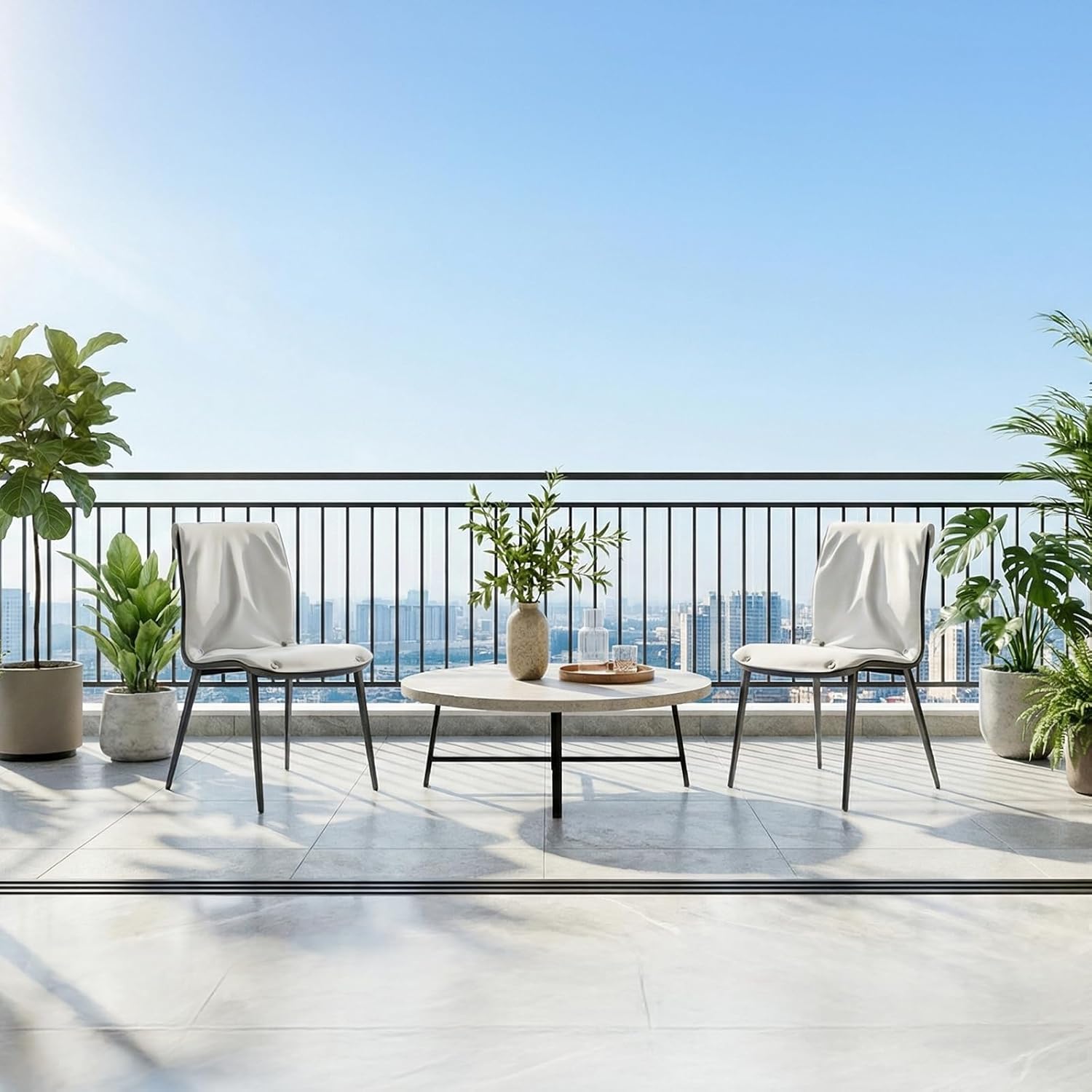 Set of 2 White PU Leather Dining Room Chairs, Curved Back Design with Strong Metal Frame, Easy Assembly and Cleaning, Ideal for Kitchen and Restaurant