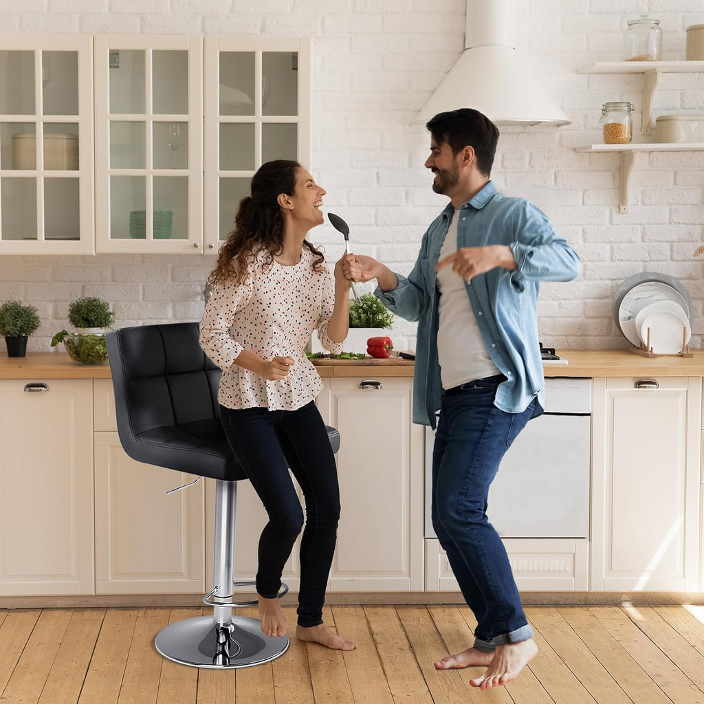 DUMOS Bar Stools Set of 4, 24 inch Counter Height Bar Stools, Upholstered Modern Kitchen Barstools with Metal Base, PU Leather Saddle Stools for Kitchen Island, Black