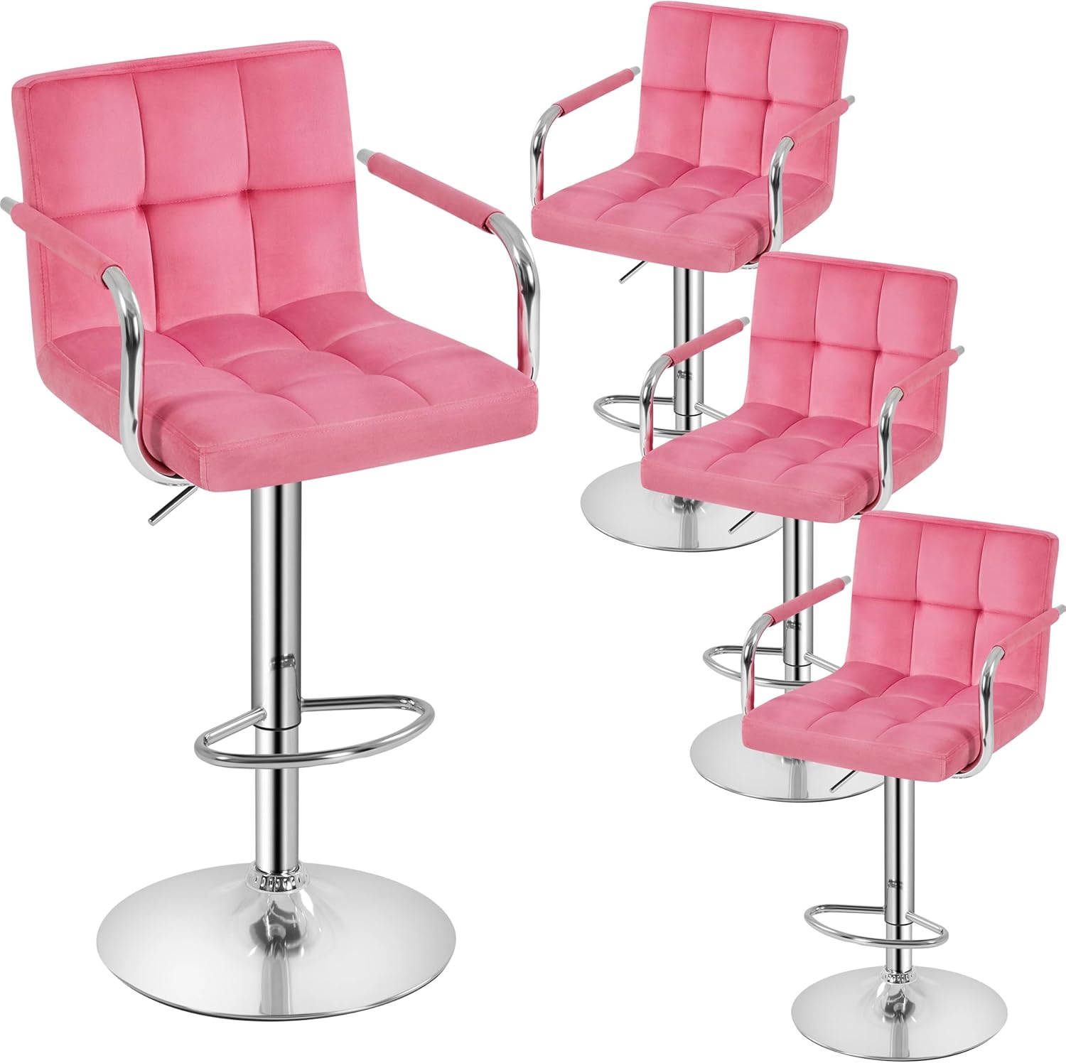 Yaheetech Bar Stools Set of 2, PU Leather Height Adjustable Swivel Barstools, Hydraulic Kitchen Counter Height Bar Chairs with Armrest and Back for Kitchen, Dining Room, Black