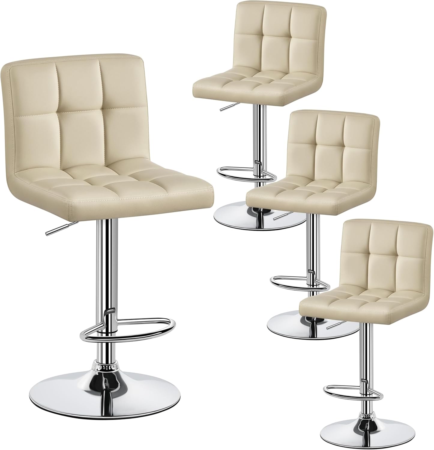 Yaheetech Bar Stools Set of 2, Adjustable PU Leather Swivel Barstools, Modern Counter Stools with Back and Footrest, Counter Height Barstools for Bar, Kitchen, Dining Room, Black