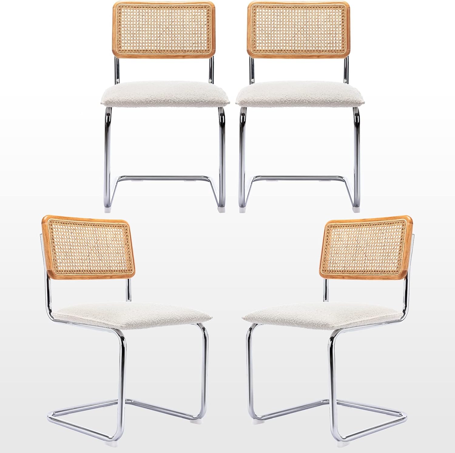 Zesthouse Natural Rattan Dining Chairs Set of 2, Modern Dining Room Chairs with Solid Wood Back for Kitchen Living Room, Mid Century Breuer Design Inspired, Upholstered Faux Leather Brown