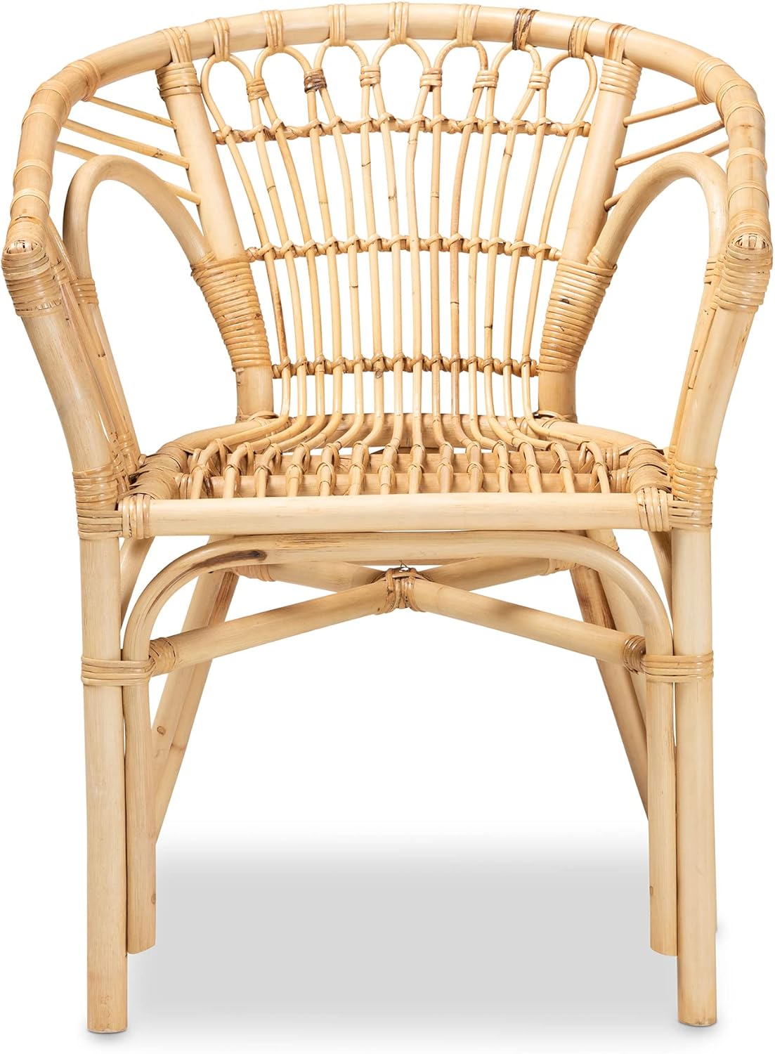 bali & pari Kaka Nature Rattan Dining Chair - Boho Wicker Armchair with Curved Back, Natural