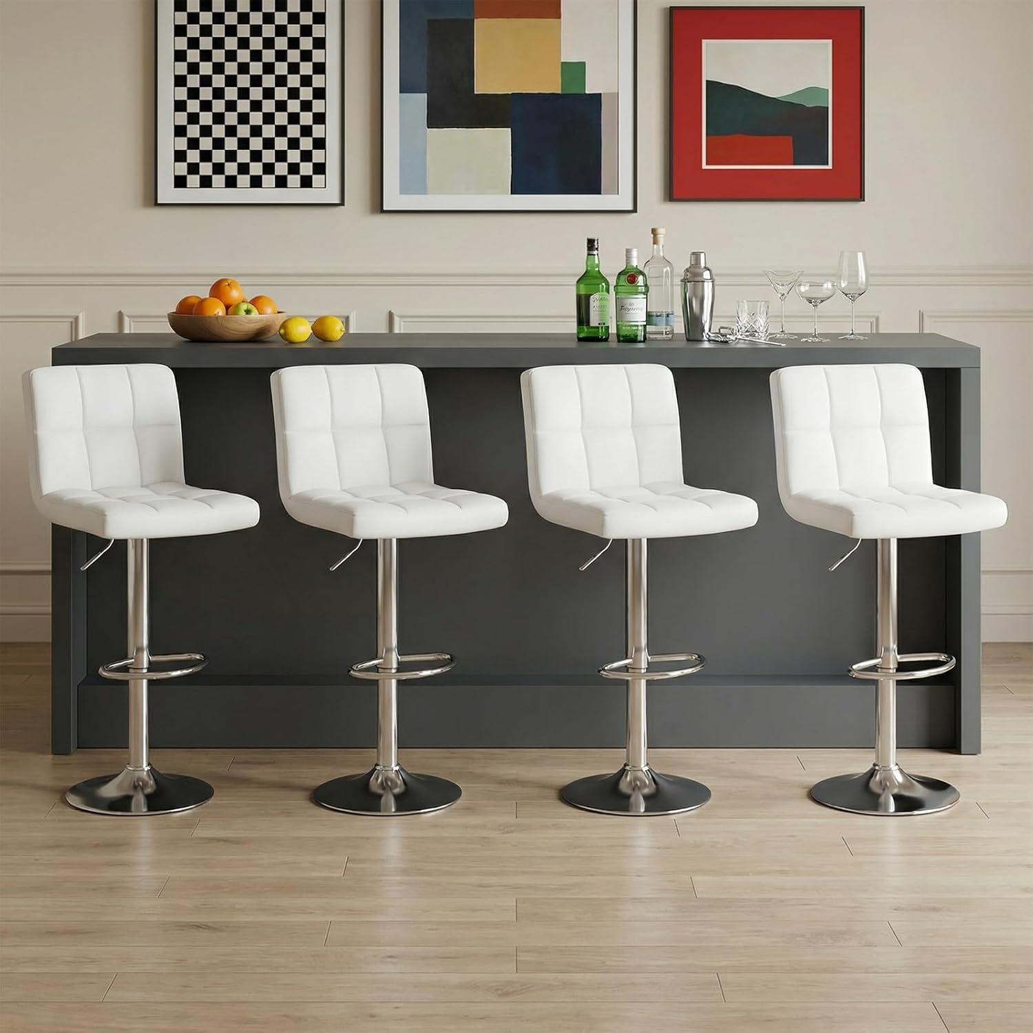 DUMOS Bar Stools Set of 4, 24 inch Counter Height Bar Stools, Upholstered Modern Kitchen Barstools with Metal Base, PU Leather Saddle Stools for Kitchen Island, Black