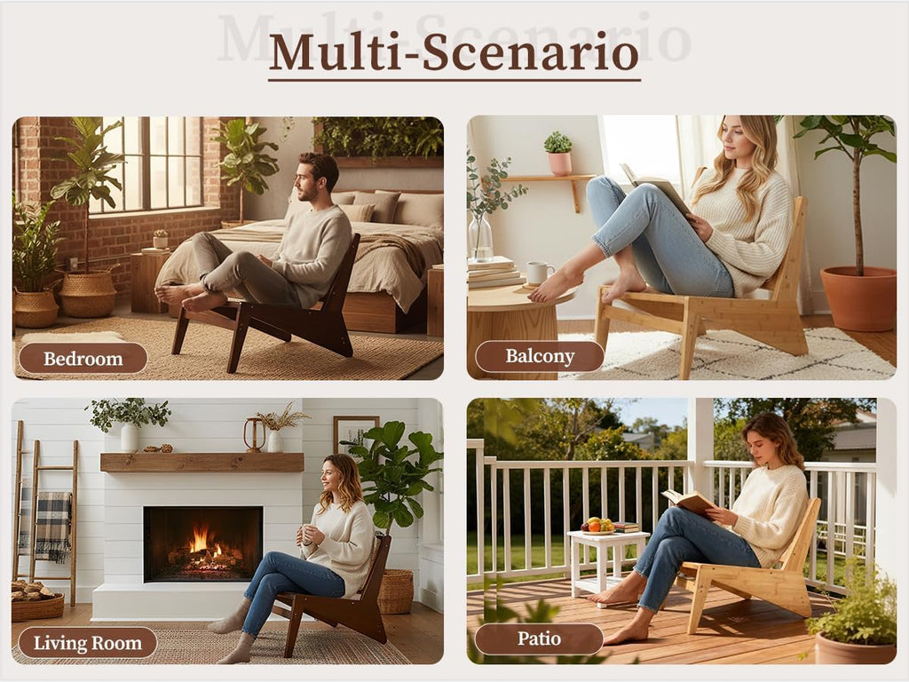 Mid-Century Accent Chair, Rattan Lounge Chair for Living Room, Boho Side Corner Comfy Chair for Bedroom and Balcony, Walnut