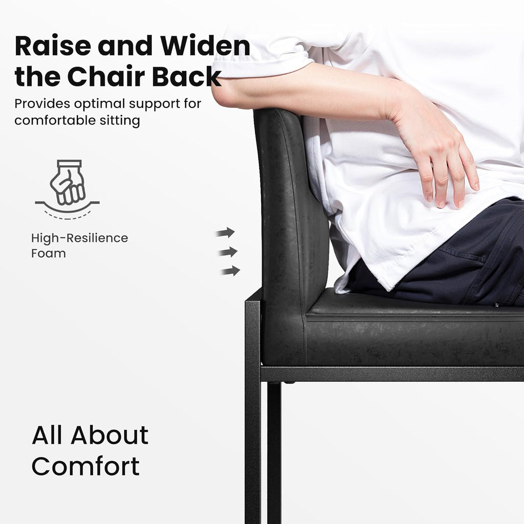 PHI VILLA Black Bar Stools Set of 4, Counter Height 24'' Barstool Pu Leather Bar Stools with Back, Kitchen Bar Chairs