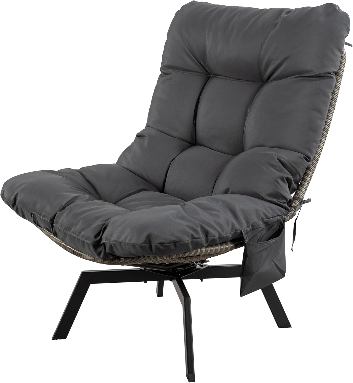 Shintenchi Outdoor Rattan Swivel Chair,Nature Wicker Patio Rotating Chair with Beige Thickened Cushion and Side Pocket,360° Rotation Patio Lounge Chairs for Living Room Bedroom Backyard Balcony