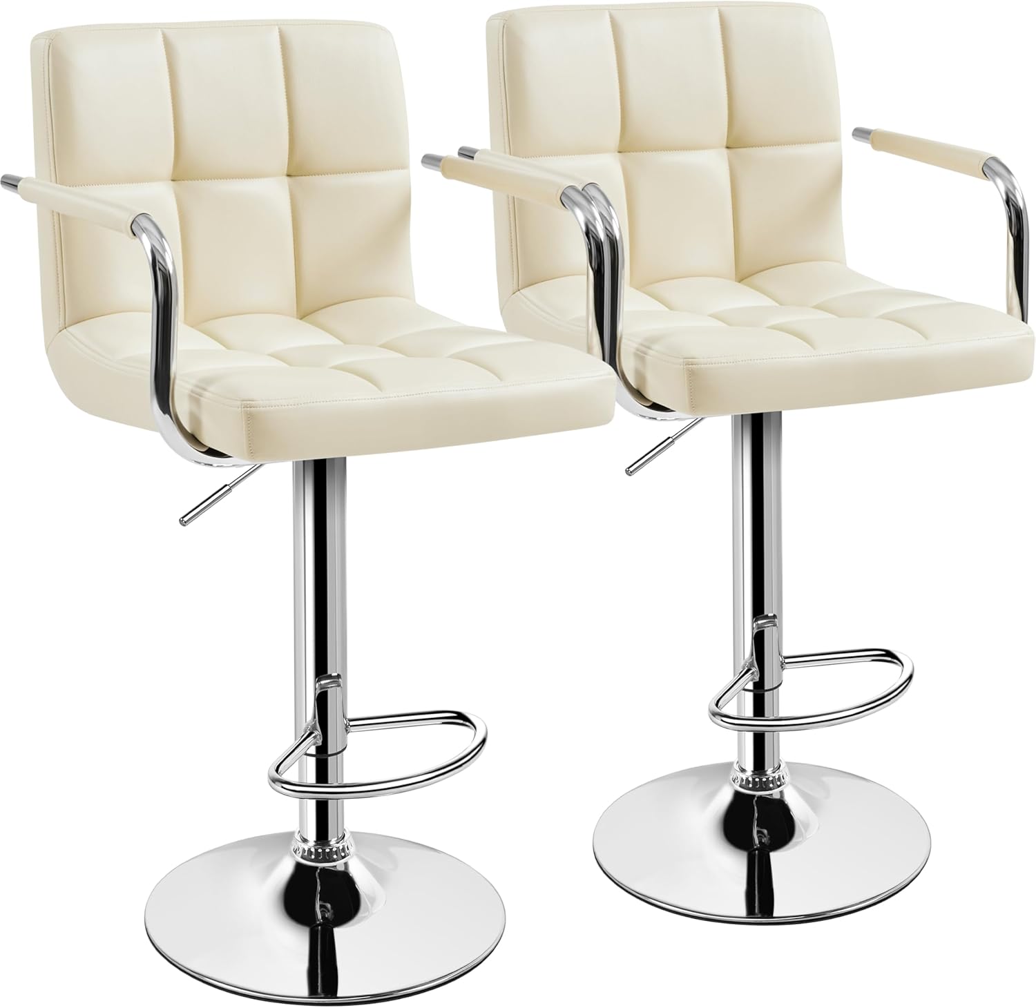 Yaheetech Bar Stools Set of 2, PU Leather Height Adjustable Swivel Barstools, Hydraulic Kitchen Counter Height Bar Chairs with Armrest and Back for Kitchen, Dining Room, Black