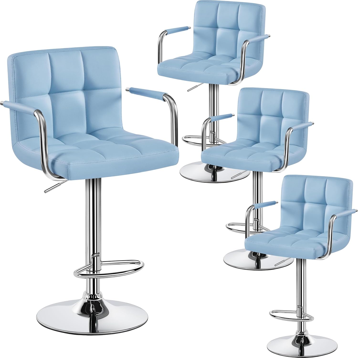 Yaheetech Bar Stools Set of 2, PU Leather Height Adjustable Swivel Barstools, Hydraulic Kitchen Counter Height Bar Chairs with Armrest and Back for Kitchen, Dining Room, Black