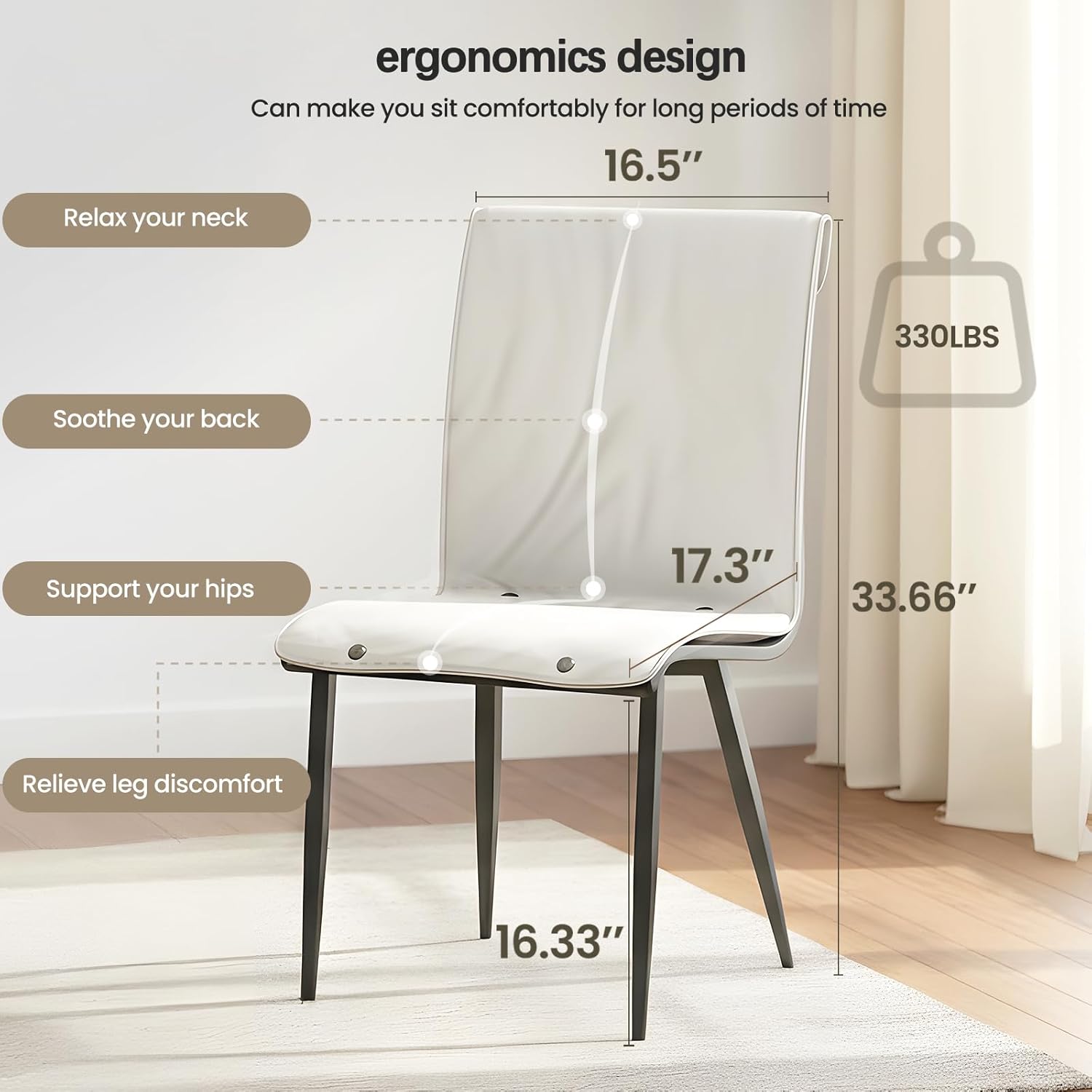 Modern Upholstered Dining Chair with Metal Frame, Beige Fabric Seat Armless Accent Chair for Kitchen Dining Room Living Room