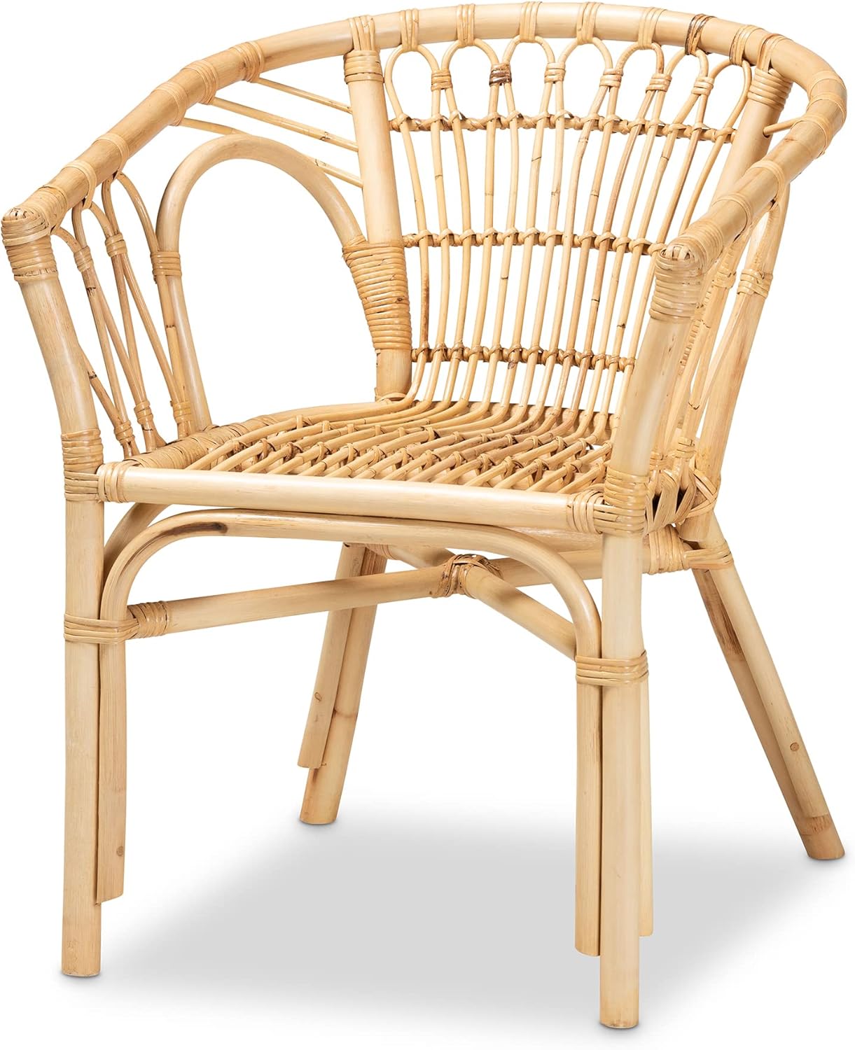 bali & pari Kaka Nature Rattan Dining Chair - Boho Wicker Armchair with Curved Back, Natural