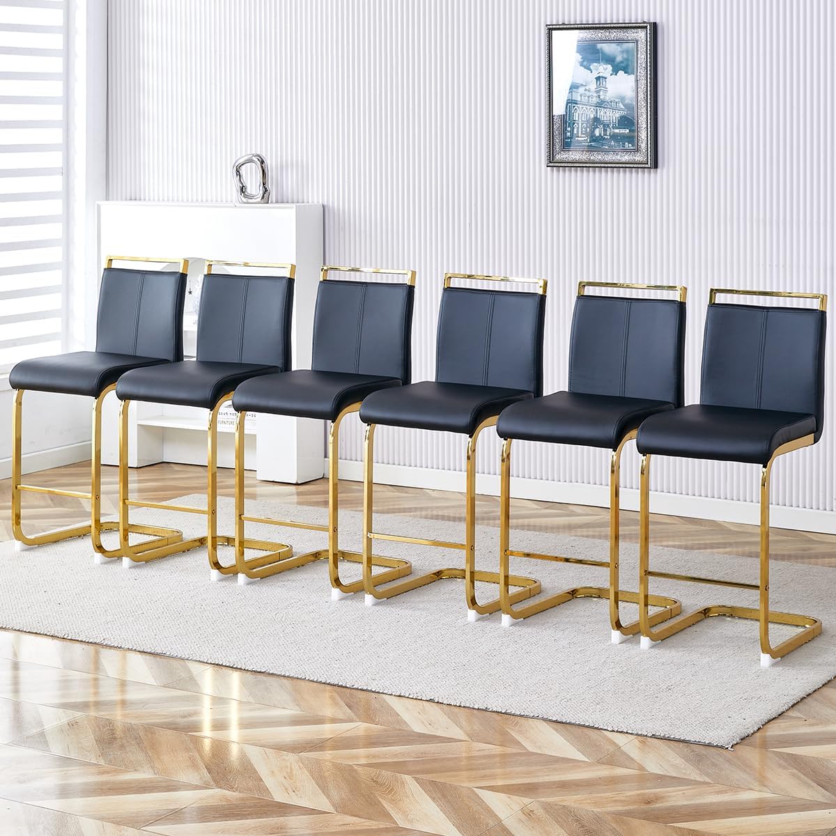 Counter Height Bar Stools Set of 4,25" PU Leather Bar Stools with Back,Counter High Chairs with Black Painted Metal Legs,White Bar Stool of 4 for Kitchen Island,Bar Counter (White,25" H)