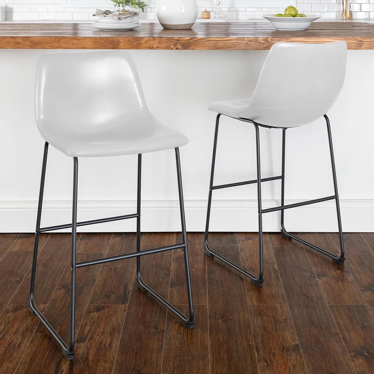 LEMBERI Faux Leather Dining Chairs Set of 4, 18 Inch Modern Kitchen & Dining Room Upholstered Chairs with Backrest and Metal Legs (Black)