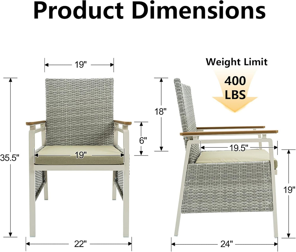 Aluminum Outdoor Dining Chairs Set of 2, Patio Dining Chairs with Armrests, Rattan Patio Furniture Set, Dining Room Chair with Removable Cushions, Kitchen Table Chair for Balcony/Deck, Green